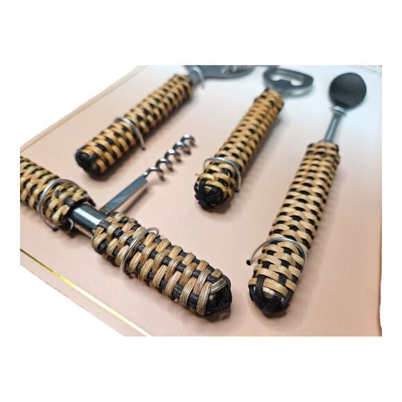 NEW The Bar Shop by Ciroa Essentials Bar Tools Set in Rattan Wicker - Picture 3 of 6